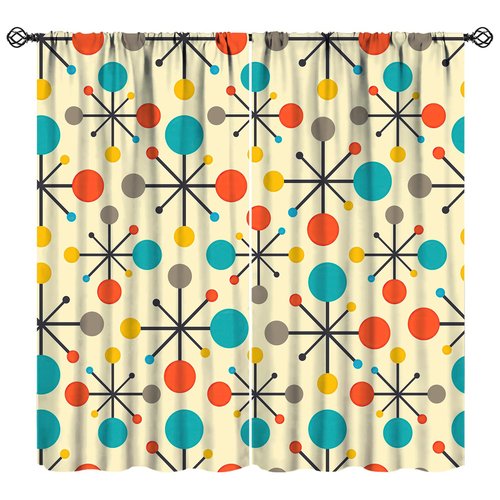 JESTRONRY Mid Century Curtains,Mid Century Fifties Modern Retro Colors Pattern Blackout Rod Pocket Window Drapes for Living Room Bedroom Kitchen Bathroom Home Decor 52x84in
