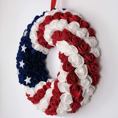 Idyllic Handcrafted Boxwood Wreath - July 4th Patriotic Americana Decoration for Front Door | Blue