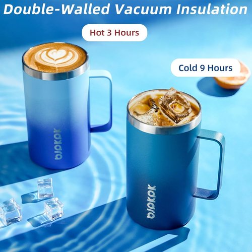 BJPKPK Insulated Coffee Mug - 25oz Stainless Steel Tumbler with 2 Lids & Handle | BPA Free, Forest Green