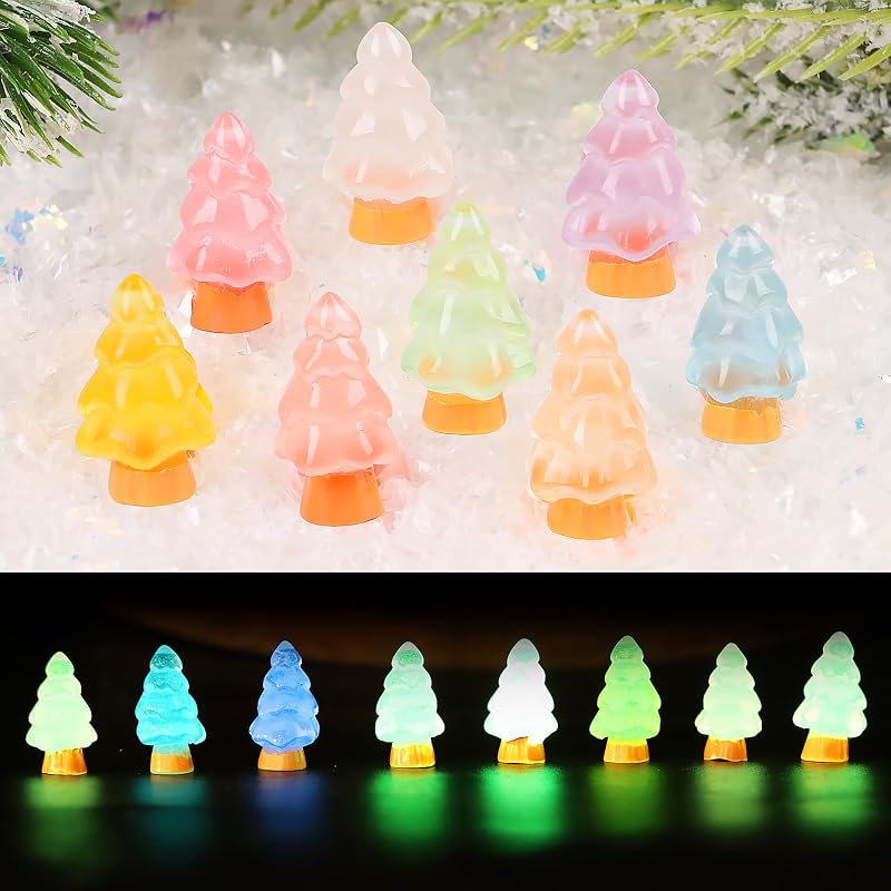 Mini Luminous Christmas Tree Figurines - 104pcs Resin Glow in the Dark Table & Cake Decor
