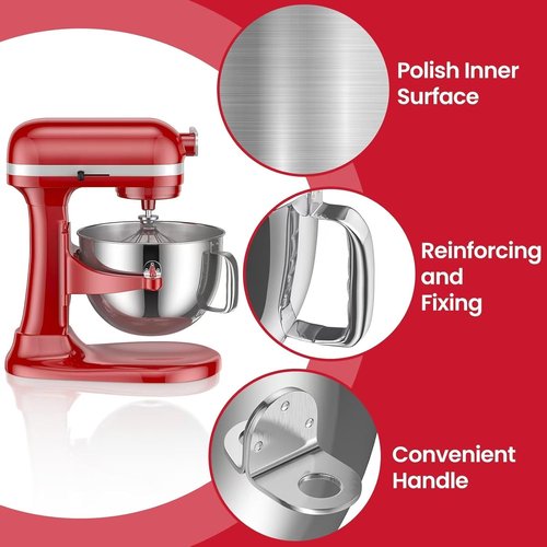 KN2B6PEH 6QT Bowl-Lift Stand Mixer Bowl, Compatible with Kitchenaid Professional 600 Mixer with Silicone Spatula, Measuring Cups and Spoons - Fits KV25G KP26M1X