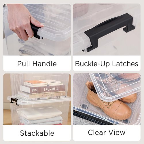 Citylife 22 QT Clear Plastic Storage Bins - Stackable & Nestable Storage Boxes | 6-Pack for Garage, Closet, Kitchen