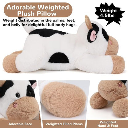 gnomantic Cow Weighted Stuffed Animals - 22 Inch 4.5 Pounds Weighted Plushies Cow Stuffed Animals - Big Stuffed Cow Weighted Plush Pillow - Cute Plush Toys Gifts for Kids & Adults (22" 4.5 lbs)
