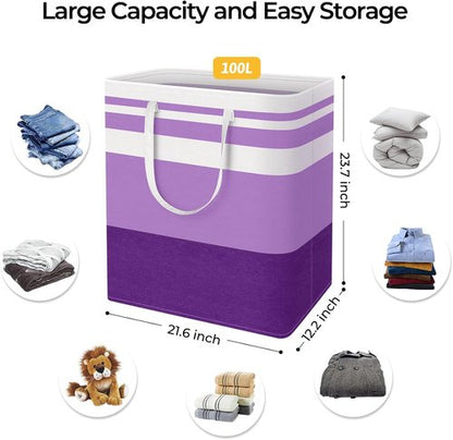 HomeHacks Large Waterproof Laundry Baskets - Collapsible Hampers with Reinforced Handles | 100L Each, Purple