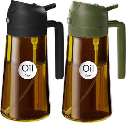 YARRAMATE 2Pcs Dark Brown Oil Sprayer - Food-Grade 2-in-1 Olive Oil Dispenser | 16oz for Cooking & BBQ