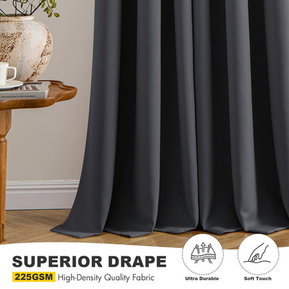 MIULEE Dark Grey Blackout Curtains for Bedroom Living Room 63 Inches Long 2 Panels, Thermal Insulated Room Darkening Drapes Solid Grommet Noise Reduction Light Blocking Window Treatments 34x63 Inch