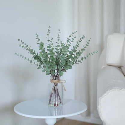 VIERENA Eucalyptus Stems - 17.5" Artificial Plant in Glass Vase with Faux Water | Sage Green Centerpiece Decor