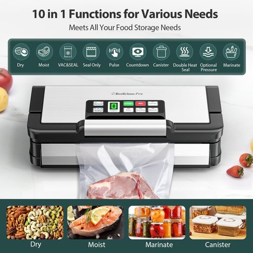 AquaLock Vacuum Sealer Machine - Fully Automatic Food Sealer with Built-In Cutter & 2 Bag Rolls | 130W, Stainless Steel