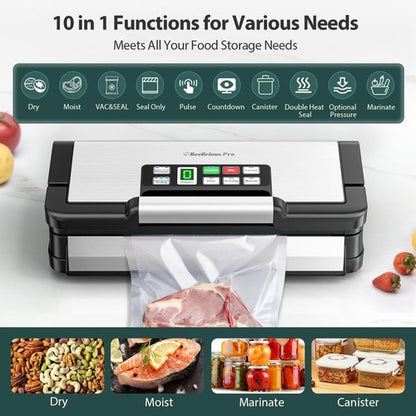 AquaLock Vacuum Sealer Machine - Fully Automatic Food Sealer with Built-In Cutter & 2 Bag Rolls | 130W, Stainless Steel