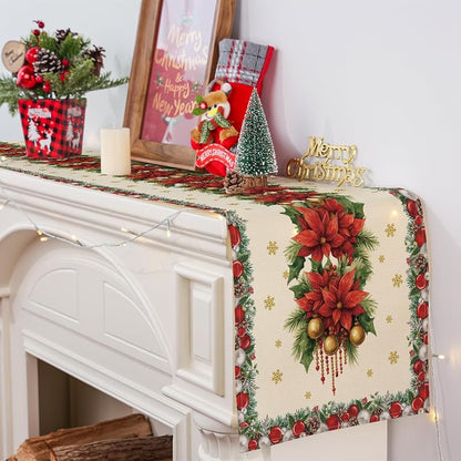 Siilues 220 GSM Merry Christmas Table Runner 13x36 Inch - Polyester Holiday Decor