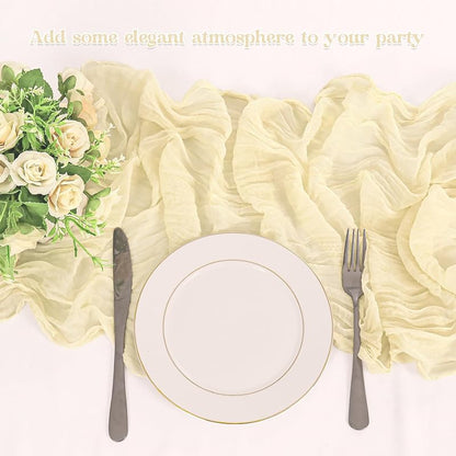 Beige Cheesecloth Table Runner 10 Pack 120x20in - Boho Gauze Linen for Wedding & Party, 10ft Long