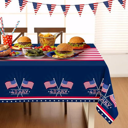 Childom Patriotic Tablecloth - Disposable American Flag Design | 54" x 108" for Fourth of July & Veterans Day Celebrations