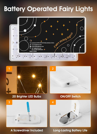 Minetom 12 Pack Fairy Lights - Battery Operated 20 LED Waterproof Silver Wire for DIY Crafts & Wedding Décor