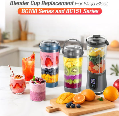 Ninja - Blender Cup Replacement - 18oz Blending Vessel with Sip & Seal Lid - Compatible with BC100 & BC151 (Blue)