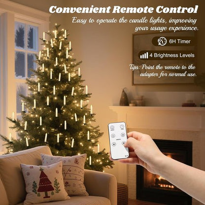 Lewondr LED Christmas Tree Candle Lights - 20 Flameless Clips with Remote & Timer | Beige Holiday Ornaments