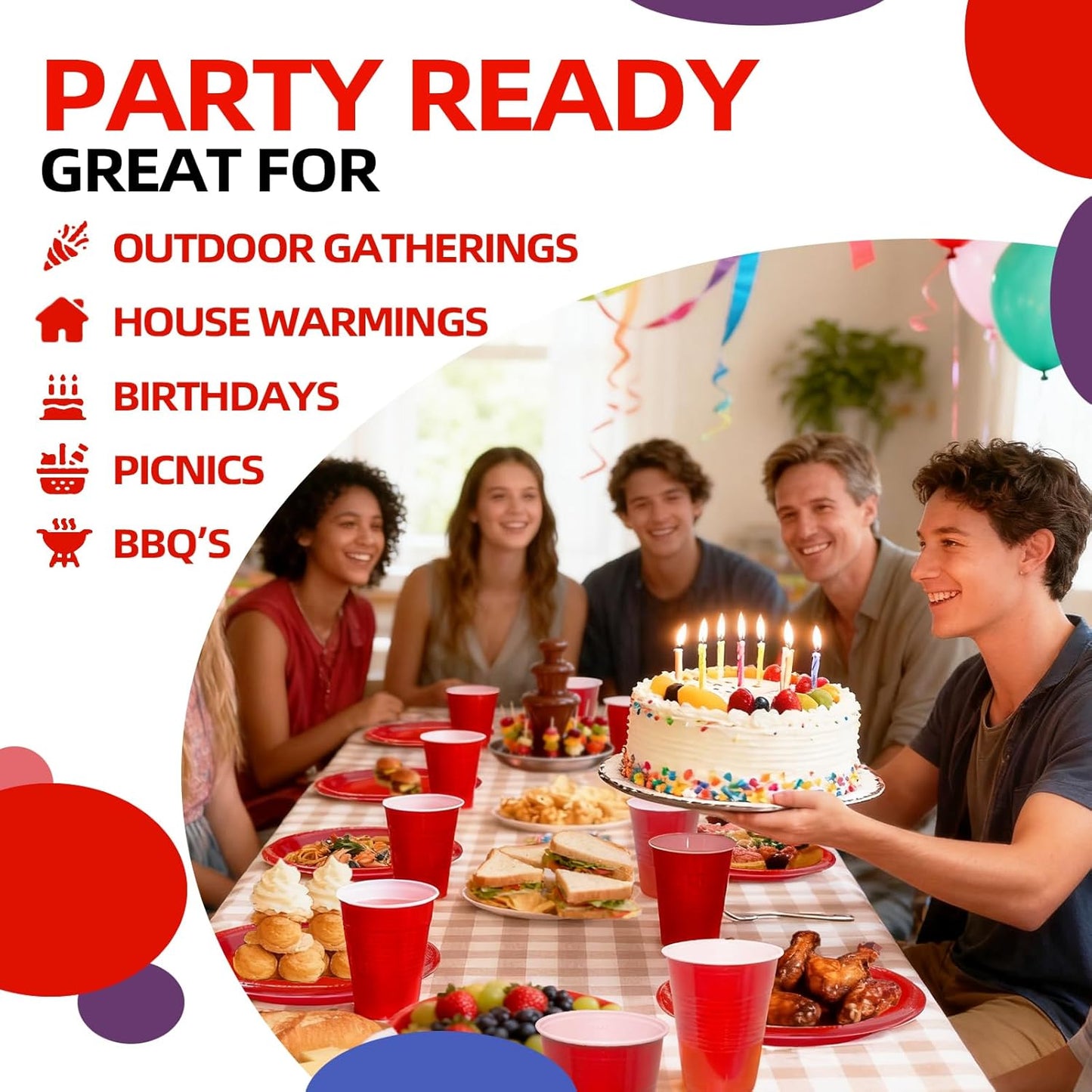 Red Plastic Cups - 16 oz Disposable Party Cups for Birthdays, Picnics & Easter | 100 Count