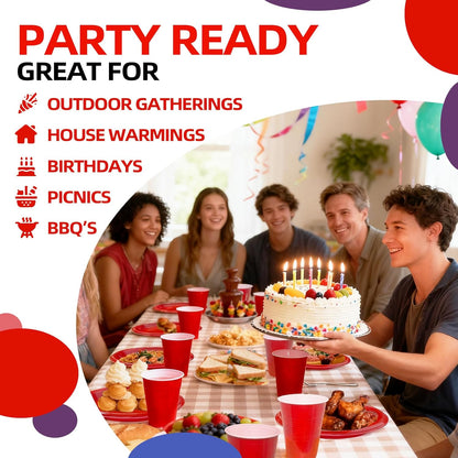 Red Plastic Cups - 16 oz Disposable Party Cups for Birthdays, Picnics & Easter | 100 Count