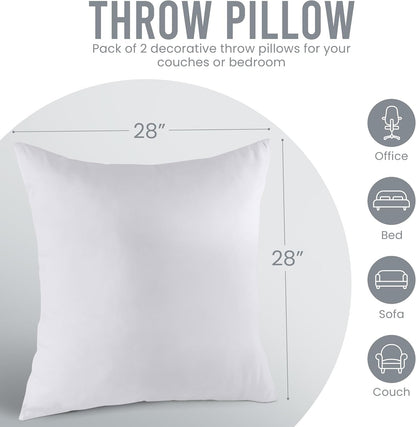 Utopia Bedding Pillow Inserts - Set of 2, 28x28 Inches, White | Soft, Supportive Decorative Cushions for Home