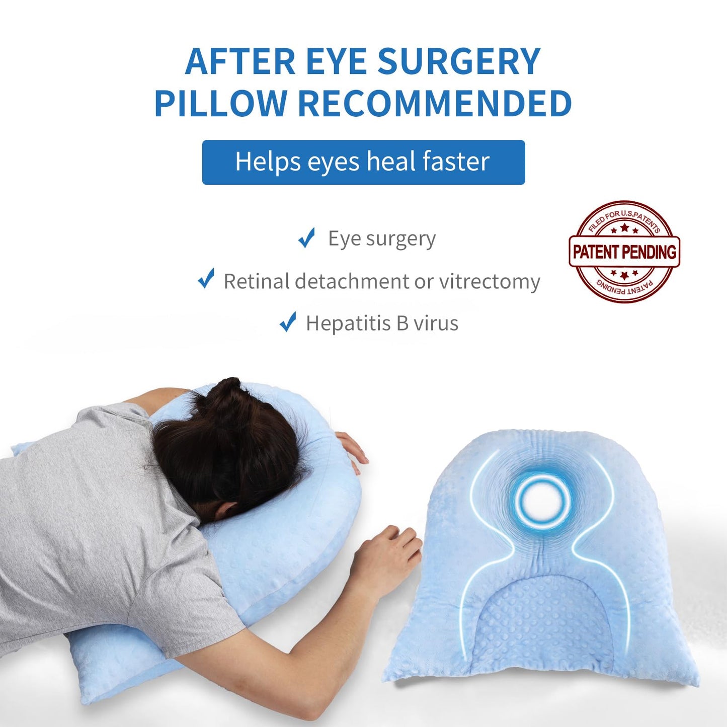 Beatvive Face Down Pillow for Sleeping, Prone Pillow for Vitrectomy or Retinal Surgery, Adjustable Height Prone Prone Pillow Face Down Sleep, Retina Lying Pillow Eye Surgery Recovery (Dot-Light blue)