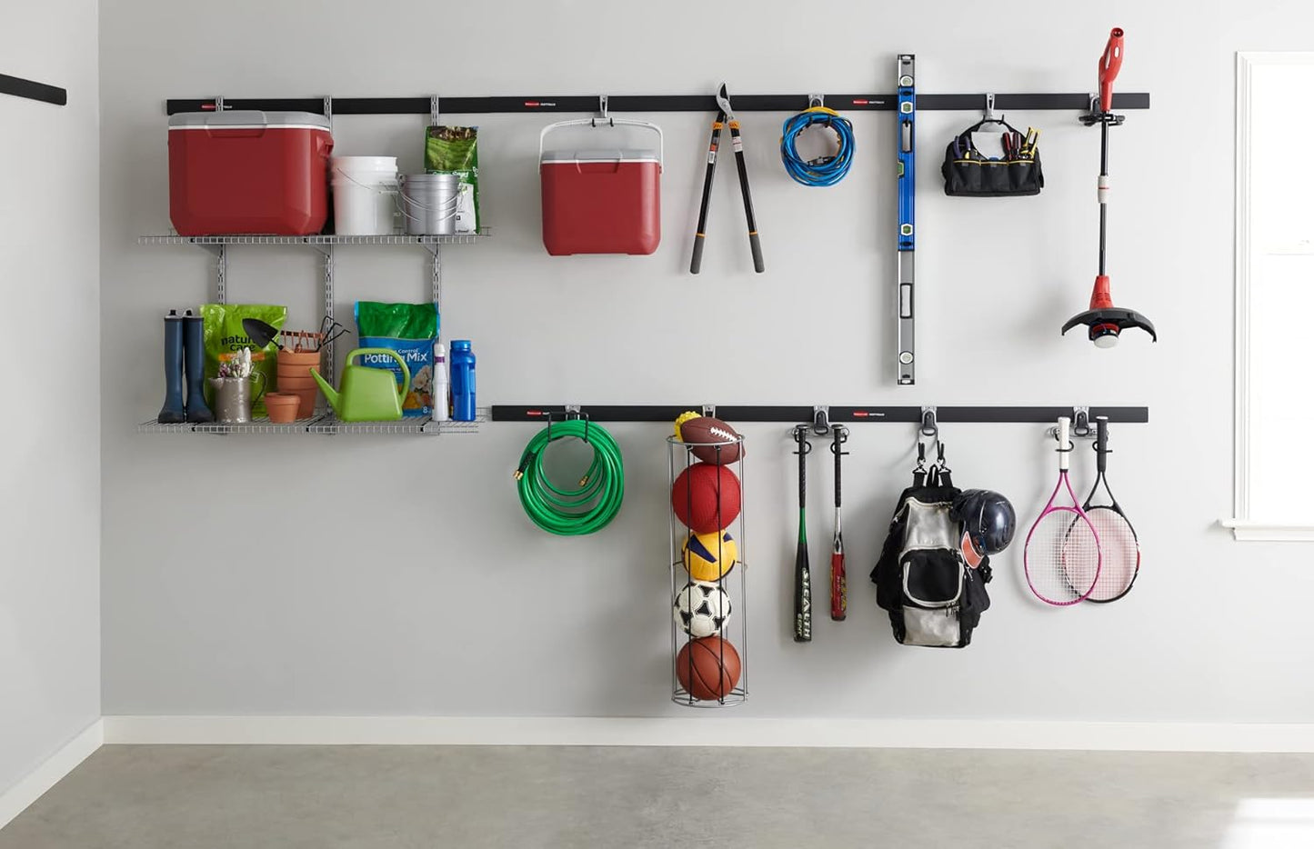 Rubbermaid FastTrack Bike Storage Kit - Heavy Duty 3-Piece Rail Hook Organizer for Garage & Shed