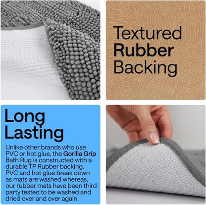 GORILLA GRIP Bath Rug Mat - Thick Soft Absorbent Chenille | Quick-Dry Microfiber, 54x24, Grey