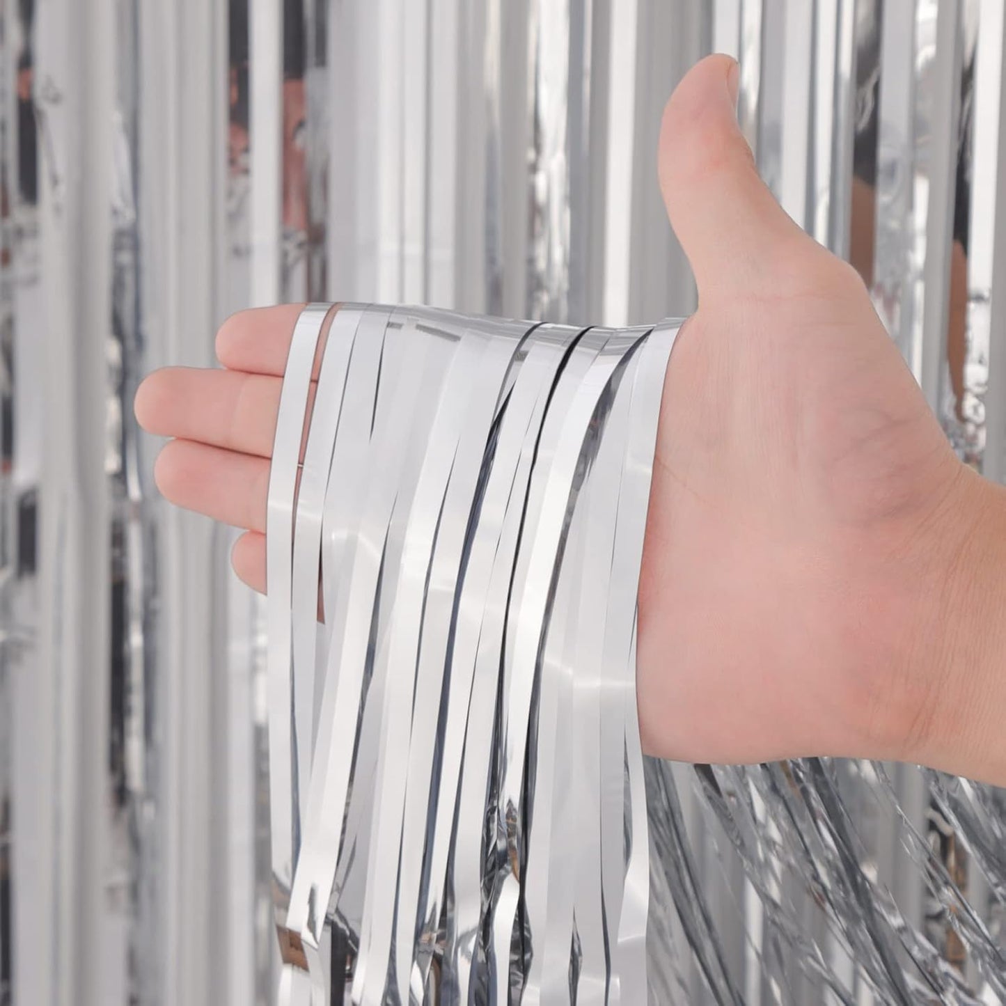 Voircoloria Silver Foil Fringe Backdrop Curtains - 3 Pack Tinsel Streamers for Parties | 3.3x8.2 Feet