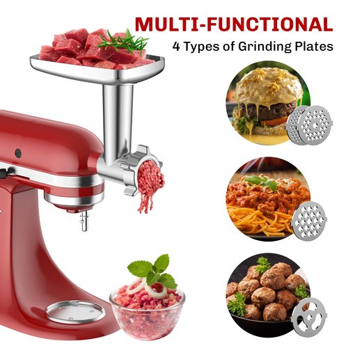 FGREEBLE Meat Grinder Attachment for KitchenAid Stand Mixer, Meat Grinder for KitchenAid Mixer With 4 Grinding Plates, 3 Sausage Stuffer Tubes and 2 Cutting Blades, Attachment for Kitchenaid Mixers