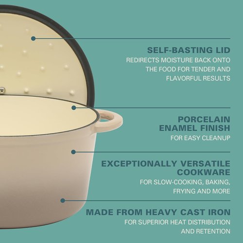 Gibson Home Addlestone 7 Qt Enameled Cast Iron Dutch Oven - Round, Oven Safe to 500°F for Bread Baking & Stews | Gradient Taupe