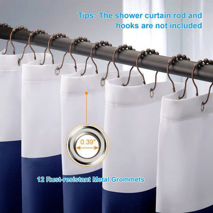 AmazerBath Navy Blue Shower Curtain Stripes, 72" W x 72" H Blue and White Shower Curtain, Fabric Shower Curtains for Bathroom with 2 Heavy Stones, Water Repellent