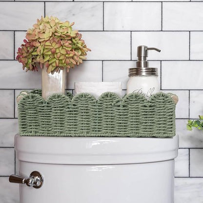 CubesLand Scalloped Edge Decor Baskets - Stylish Storage for Home | Set of 2 Green Paper Rope Baskets