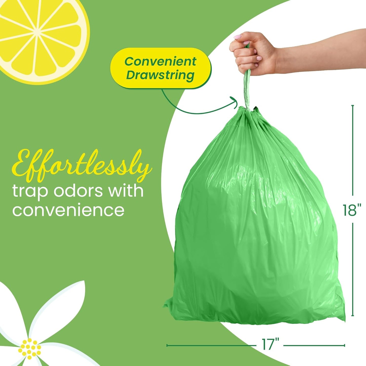 Reli. Drawstring Trash Bags - Citrus Scented 4 Gallon Liners | 50 Count | Ideal for Bathroom Use