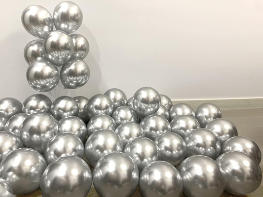 Skiennix 5-Inch Metallic Silver Balloons - 100 Pack Mini Chrome Helium Party Decorations