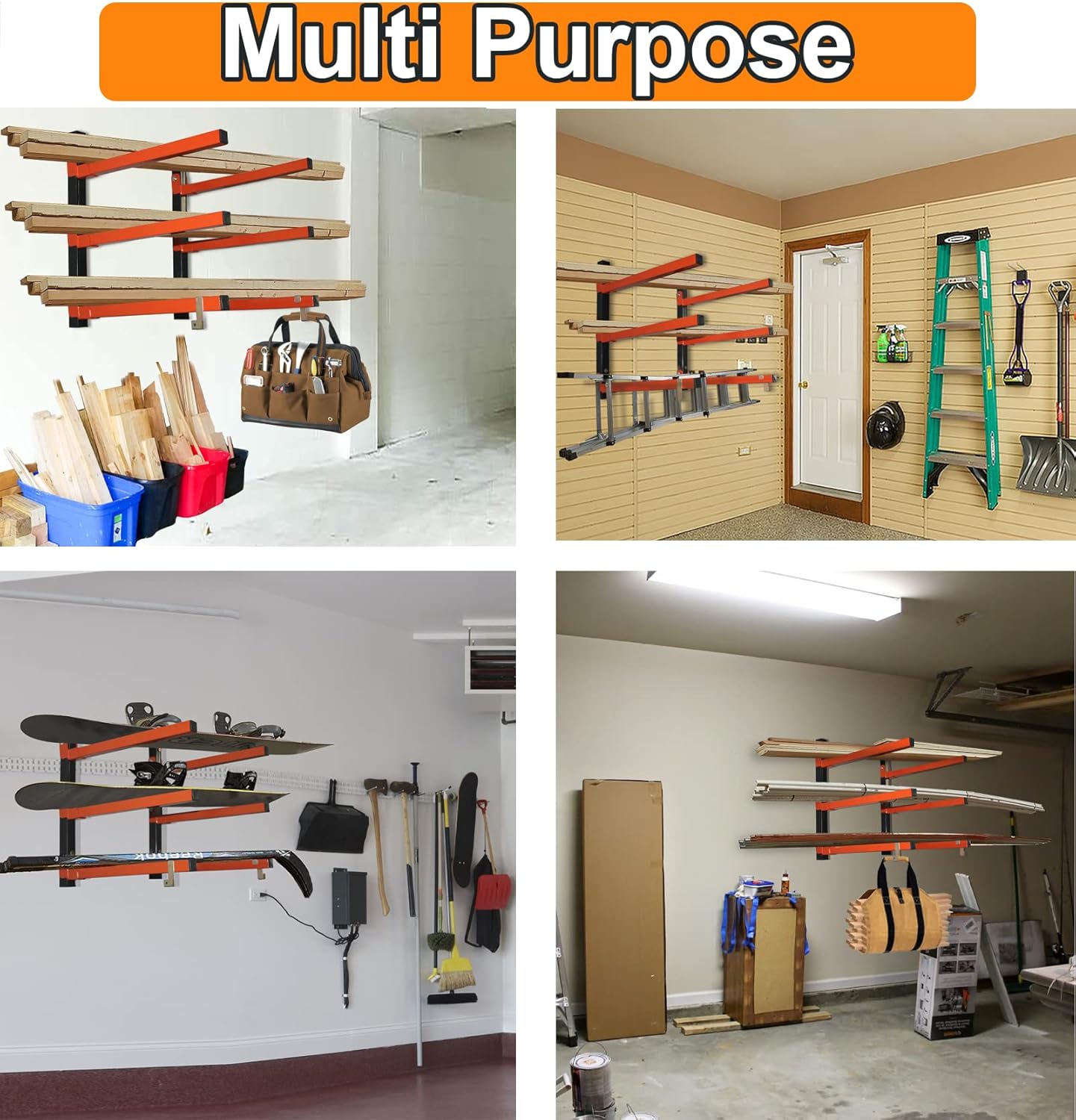 Thanaddo Heavy Duty Metal Wall Mount Lumber Storage Rack - 3-Level Organizer for Indoor & Outdoor Use (4 Pack)