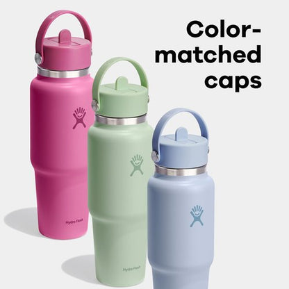 Hydro Flask Travel Water Bottle - Insulated Stainless Steel - Leakproof 24 Oz Black with Wide Straw Lid
