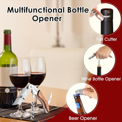 Wine Opener Waiter Corkscrew, Premium 420 Stainless Steel Wine Bottle Opener with Foil Cutter & Cap Remover, Double Hinged Manual Wine Key for Bartenders, Servers, Waiters and Home Use, Rosewood