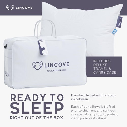 Lincove Cloud Natural Canadian Down Pillow, White Luxury Sleeping Pillow - 625 Fill Power, 100% Cotton Shell, 500 Thread Count, Made in Canada, Queen - Soft, 1 Pack