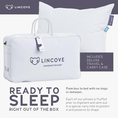 Lincove Cloud Natural Canadian Down Pillow, White Luxury Sleeping Pillow - 625 Fill Power, 100% Cotton Shell, 500 Thread Count, Made in Canada, Queen - Soft, 1 Pack