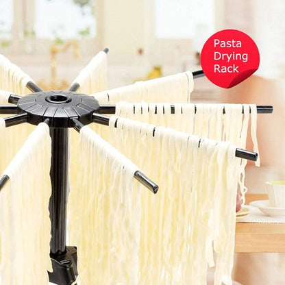Cambom Pasta Drying Rack - Foldable Plastic Spaghetti Noodle Dryer with 10 Bar Handles | Black