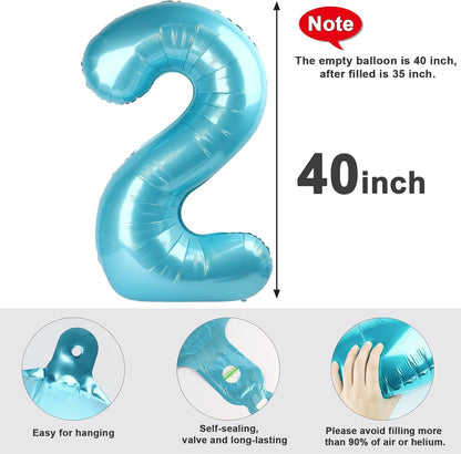 Skiennix 40-Inch Pastel Blue Number Balloons - Perfect for 2nd, 12th, 21st Birthdays & Celebrations