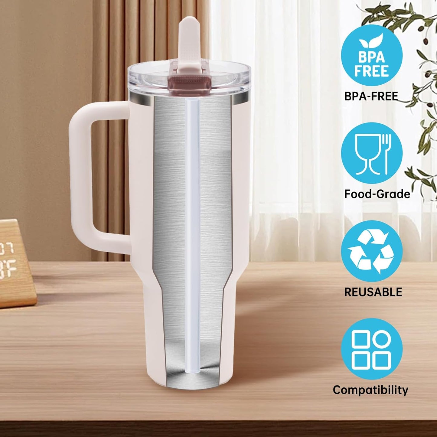 Stanley Replacement Straws - 6 Pack Reusable Drinking Straws with Cleaning Brush for 30oz Quencher Tumbler