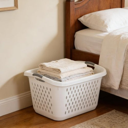 2 Pack Extra Large Plastic Laundry Basket by [Brand Name] - Sturdy Carry Handles for Easy Transport | White