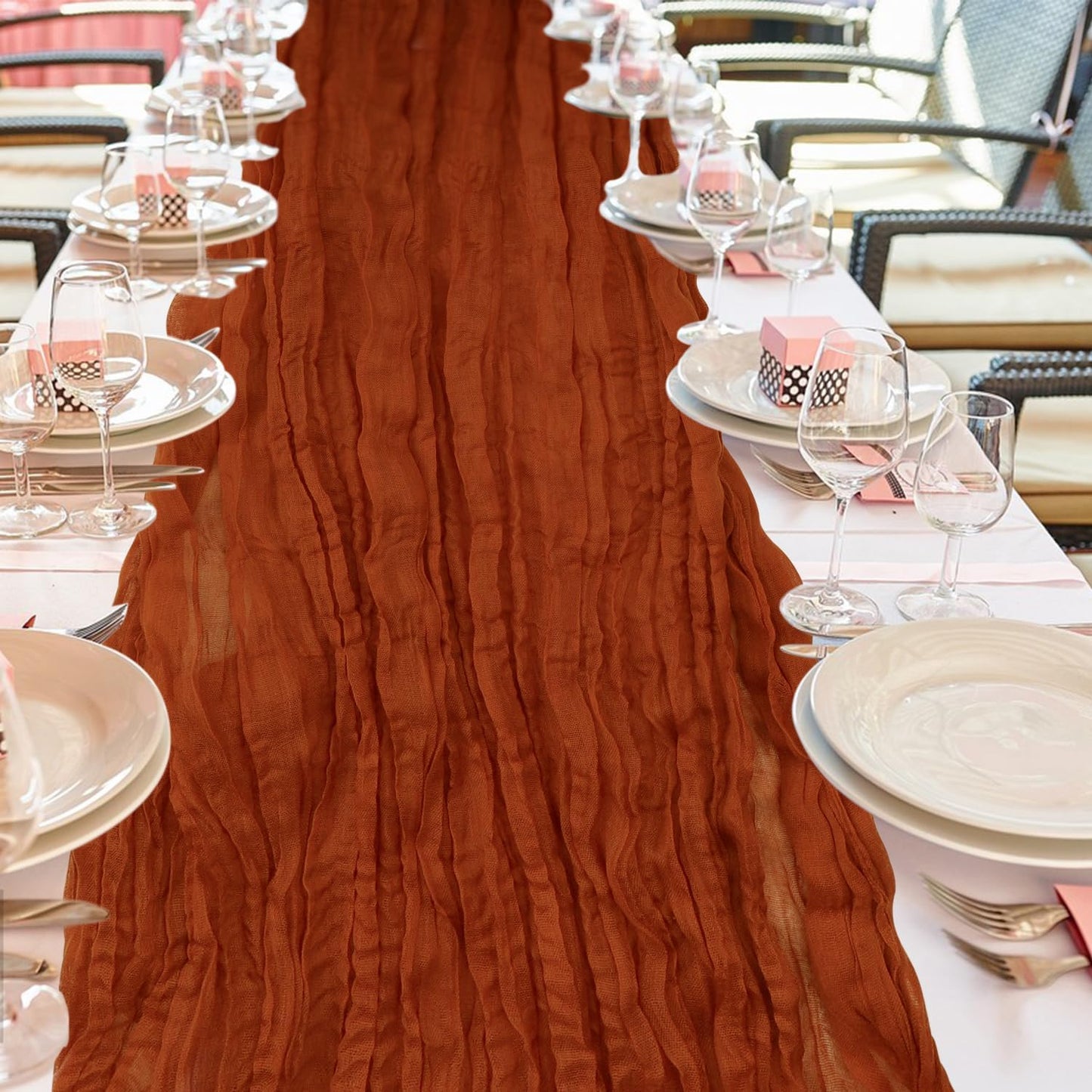 Skiennix Cheesecloth Table Runner - Boho Romantic Wedding Decor | 12 Pack, 35" x 118", Terracotta