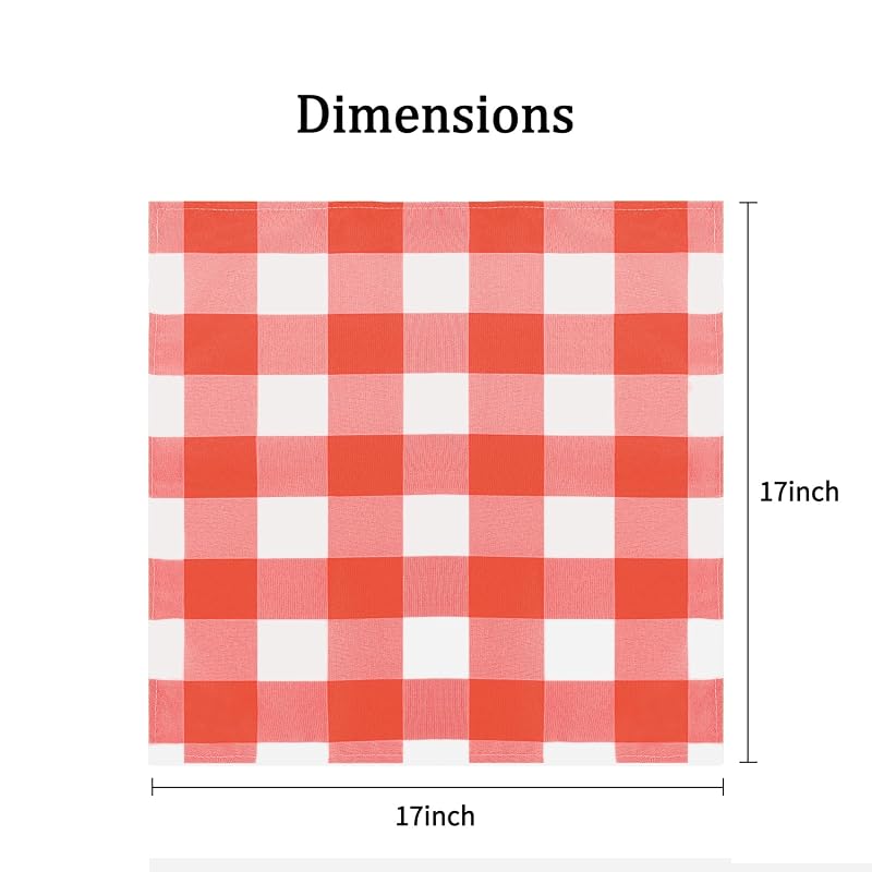 Buffalo Plaid Table Napkins Set of 50, 17x17 Inch, Waterproof Gingham Pattern (Red & White) - Candy Clean Washable