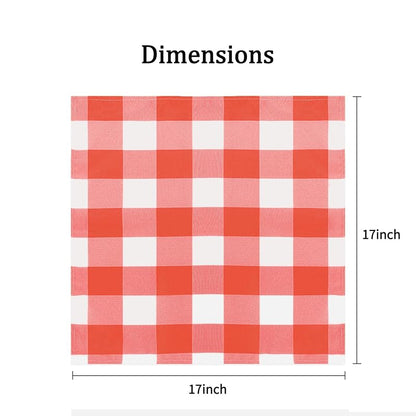Buffalo Plaid Table Napkins Set of 50, 17x17 Inch, Waterproof Gingham Pattern (Red & White) - Candy Clean Washable