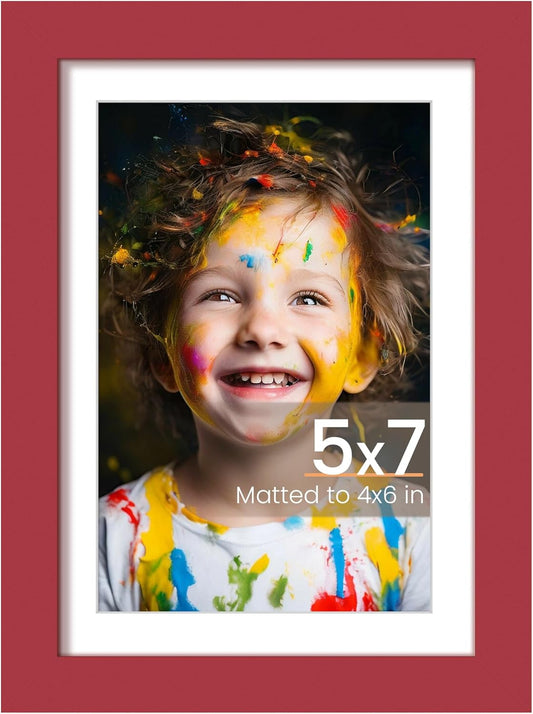 Upsimples 5x7 Picture Frame - Versatile Display for 4x6 Photos with Mat | Red, 1 Pack
