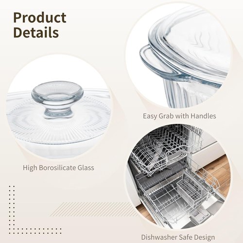 1.9 QT Oval Glass Casserole Dish by [Brand Name] - Clear Borosilicate Glass, Oven & Fridge Safe, Easy-to-Clean