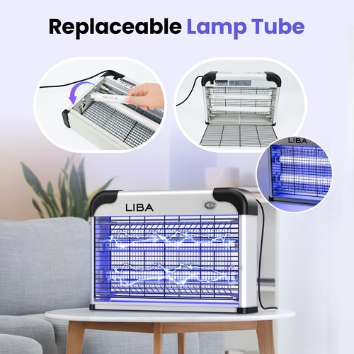 LiBa Electric Bug Zapper, Indoor Insect Killer - (2) Extra Replacement Bulbs - Fly, Mosquito Killer and Repellent - Lightweight, Powerful 2800V Grid, Easy-to-Clean, with a Removable Washable Tray.