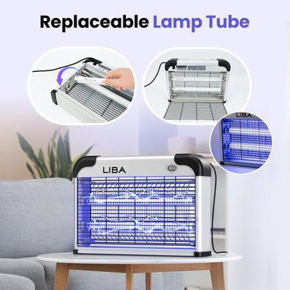 LiBa Electric Bug Zapper, Indoor Insect Killer - (2) Extra Replacement Bulbs - Fly, Mosquito Killer and Repellent - Lightweight, Powerful 2800V Grid, Easy-to-Clean, with a Removable Washable Tray.