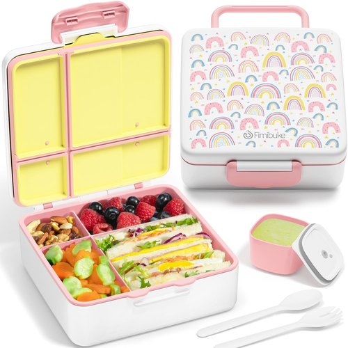 Fimibuke Bento Lunch Box - Leak Proof Toddler Container with 4 Compartments | BPA Free & Dishwasher Safe for Ages 3-12