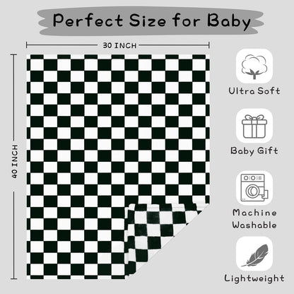 Yurhap Checkered Baby Blanket - Ultra Soft Fleece for Boys & Girls | Cozy 30''x40'' Crib & Stroller Blanket in Black